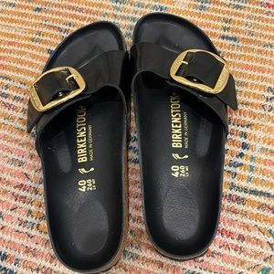 EUC Birkenstock Madrid Big Buckle sz 9 black with gold buckle